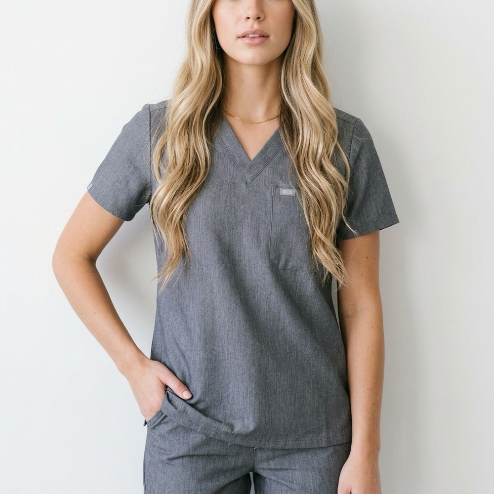 FIGS women’s Medium Catarina One-Pocket Scrub Top in grey